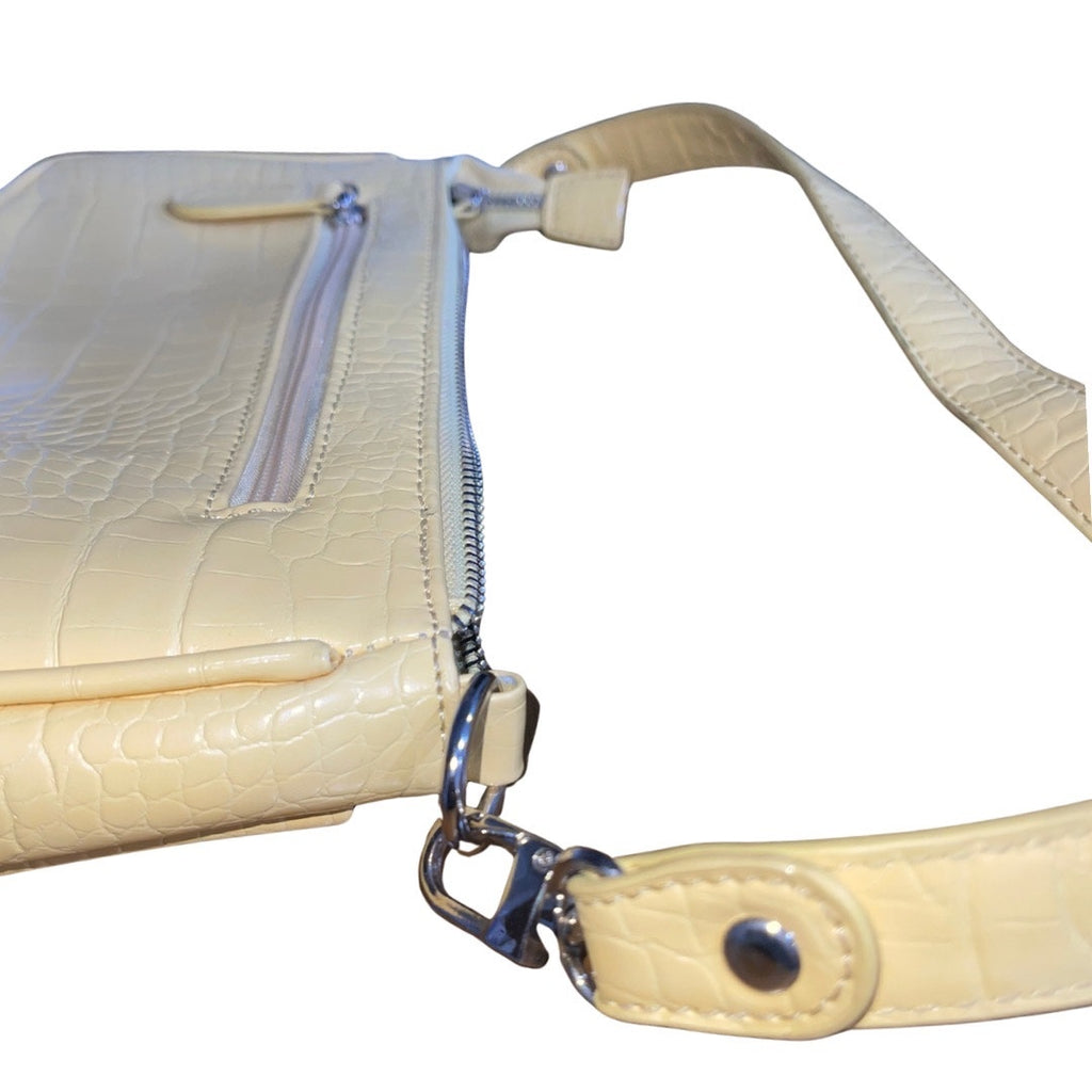 Yellow Patent Leather Shoulder Bag Y2K Era Retro Purse Faux Croc Print