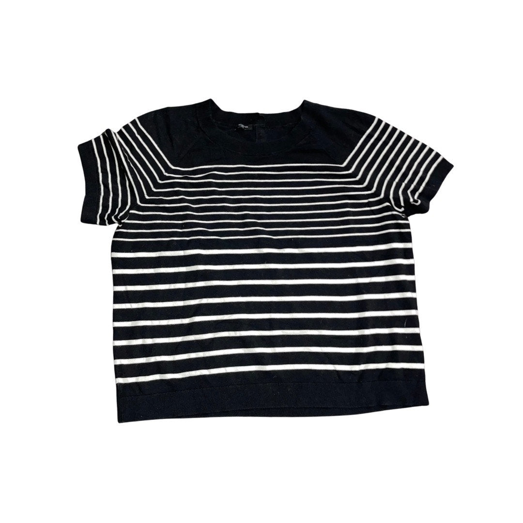 Talbots Black and White Striped Top Cotton Blend Blouse Size Large Casual Preppy