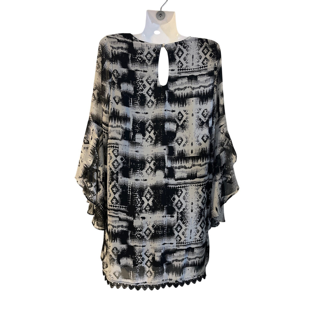 Anama Southwest Crochet Lace Trim Bell Sleeve Dress SZ M Dressy Artsy Party