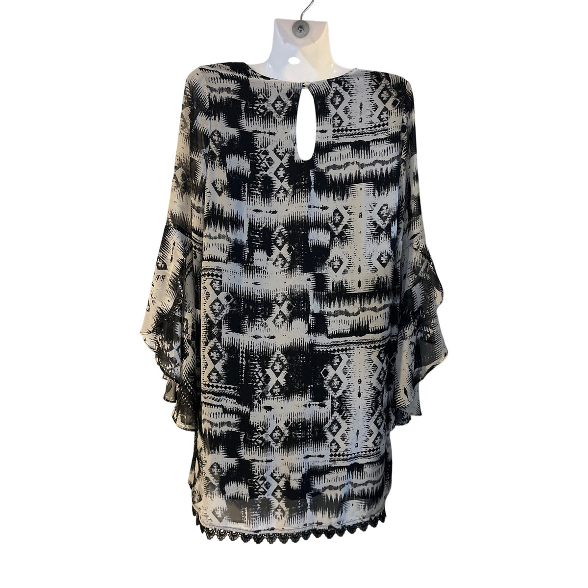 Anama Southwest Crochet Lace Trim Bell Sleeve Dress SZ M Dressy Artsy Party
