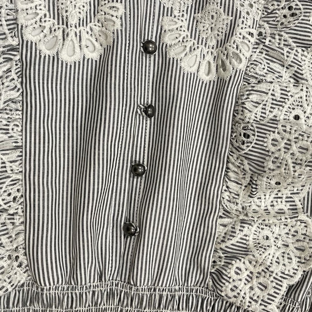 Saylor Maliyah Striped Eyelet Midi Tiered Dress Small Smocked Waist Milkmaid