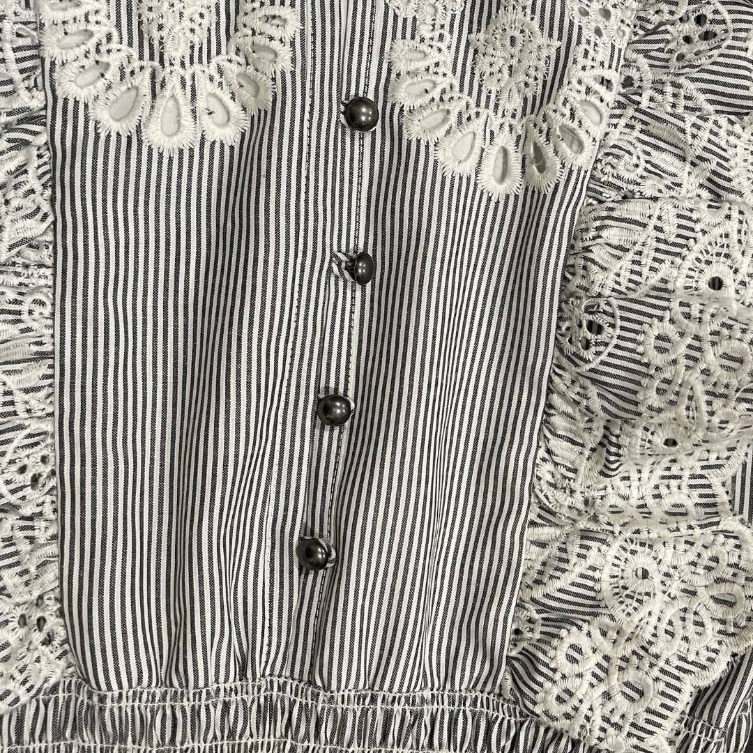 Saylor Maliyah Striped Eyelet Midi Tiered Dress Small Smocked Waist Milkmaid