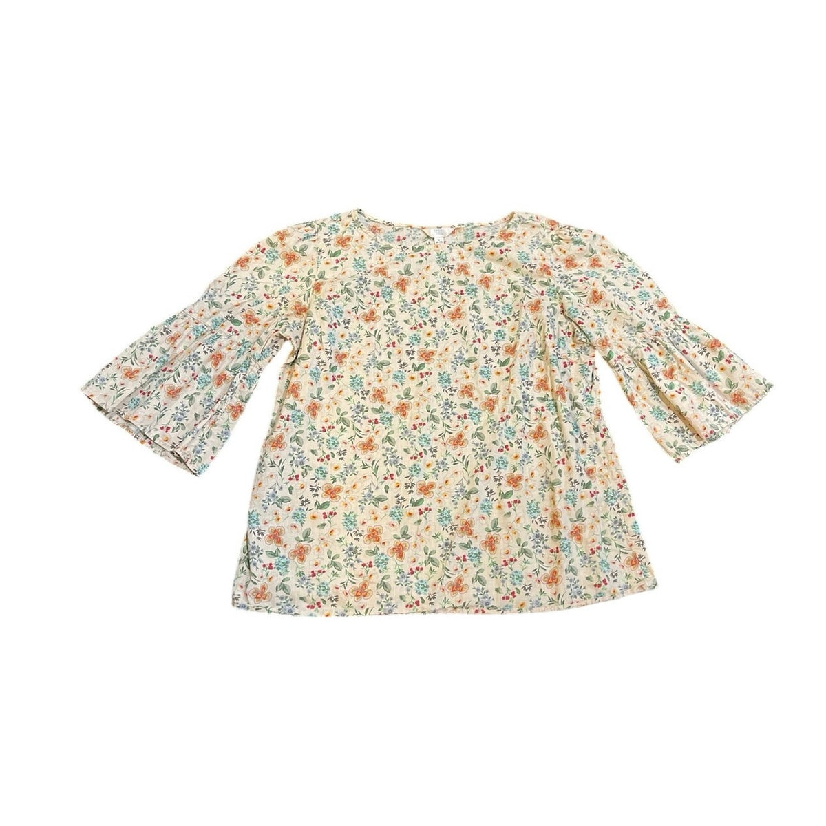 Time and Tru Floral Print Ruffle Sleeve Popover Top SZ M Wildflower Boho Artsy
