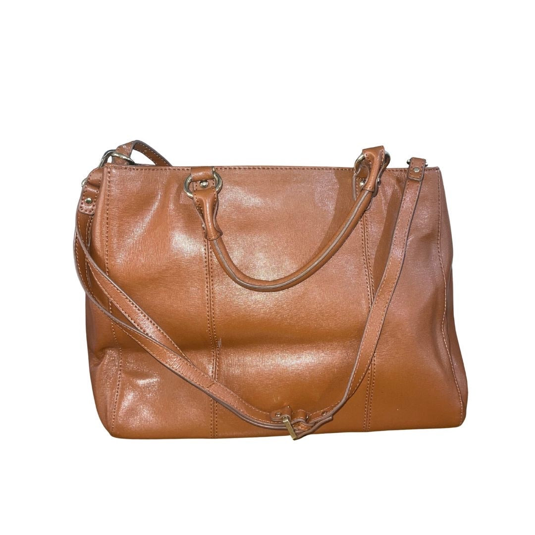 Tommy Hilfiger Brown Leather Large Tote Handbag Purse Classy Satchel Stylish