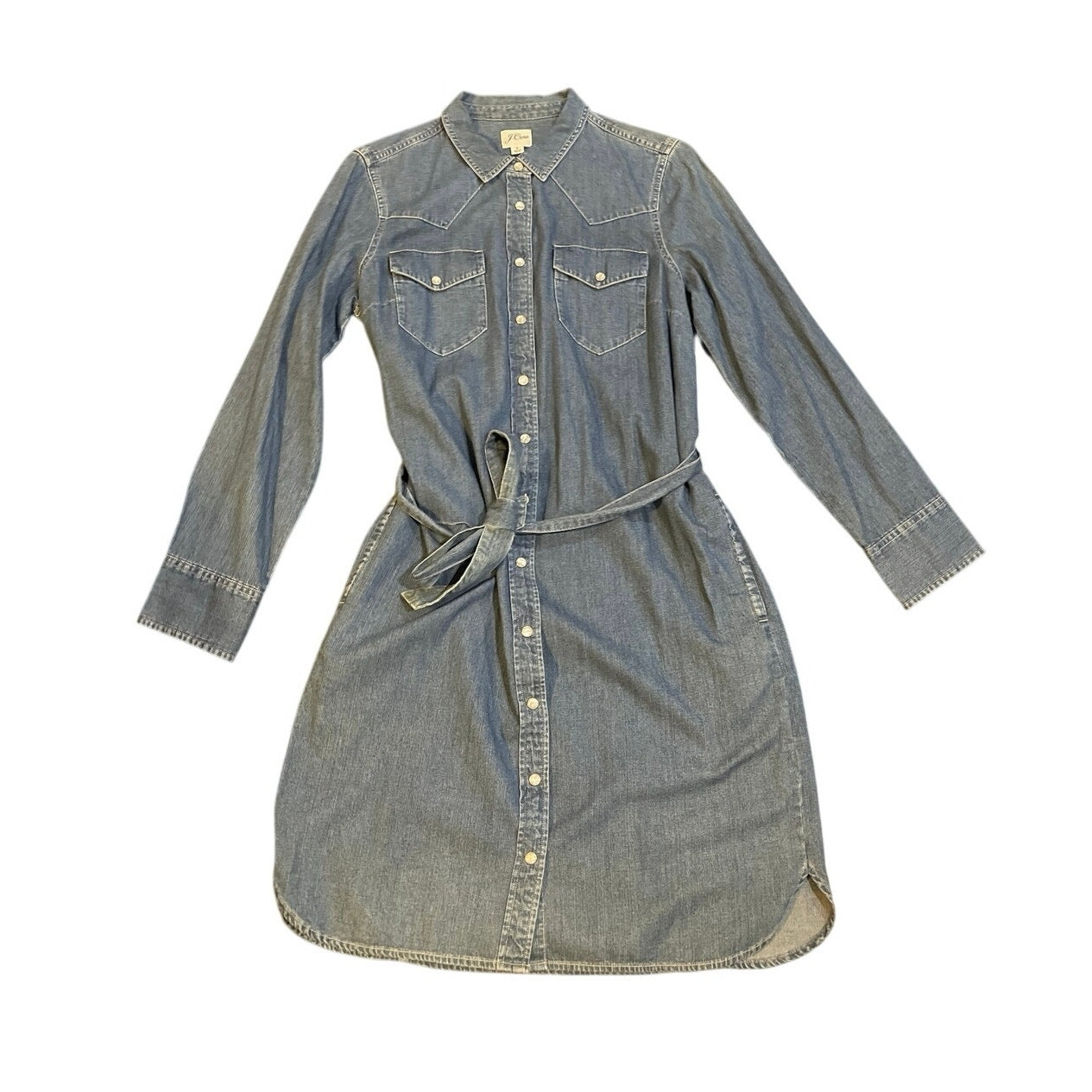 J.Crew Chambray Denim Snap Button Shirt Belt Tie Dress SZ 8 NWT Western Cowgirl