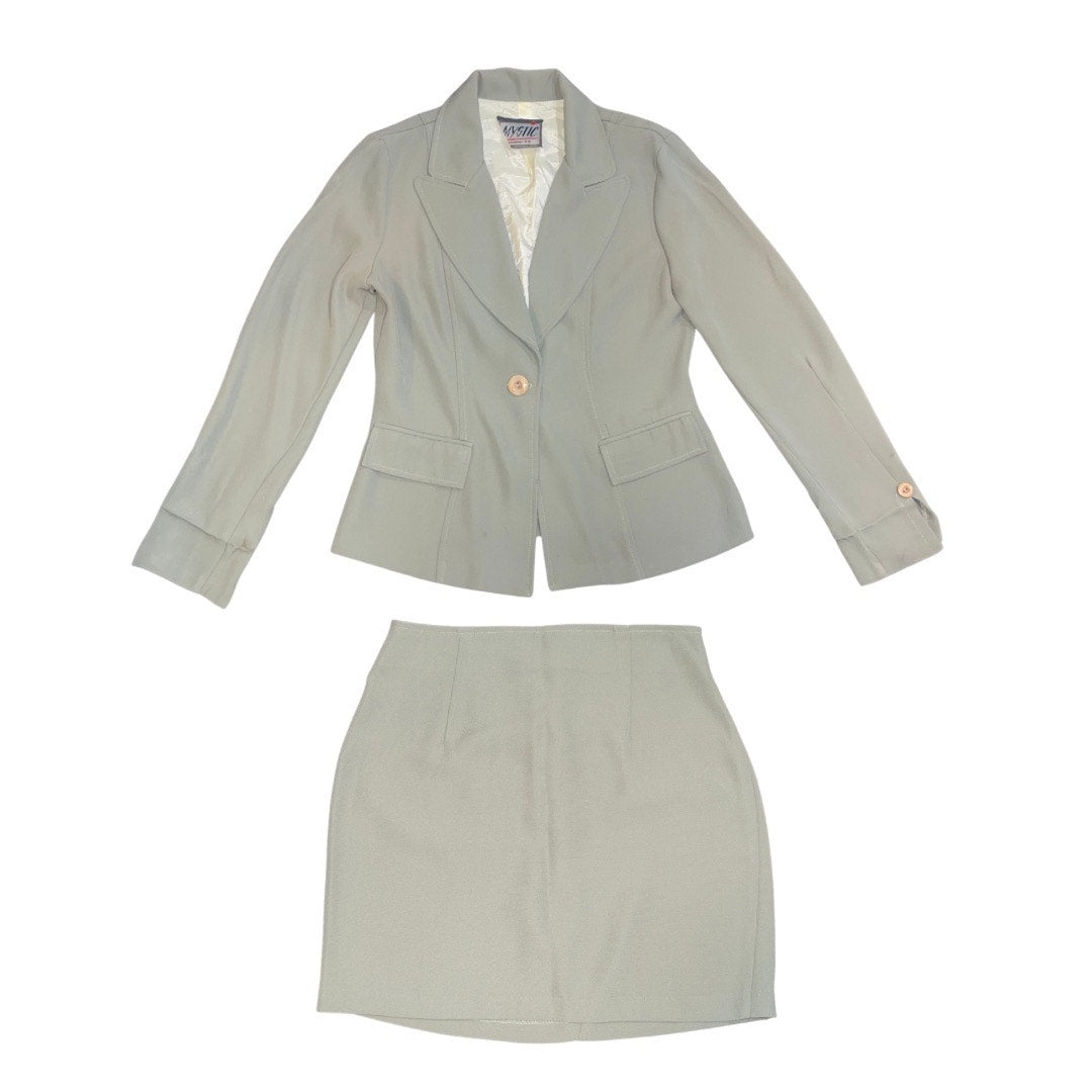 Mystic Vintage Skirt Suit Blazer Size Medium Sage Green Career Office Business