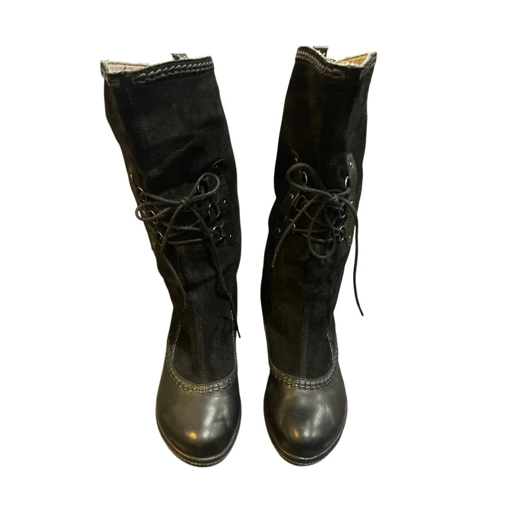 Jambu Riviera Wedge Suede Lace up Mid Calf Boots SZ 9 Vintage Boho Victorian