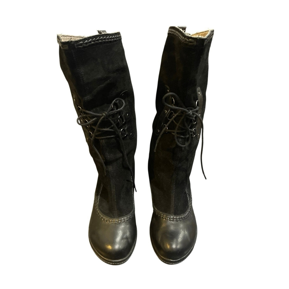 Jambu Riviera Wedge Suede Lace up Mid Calf Boots SZ 9 Vintage Boho Victorian