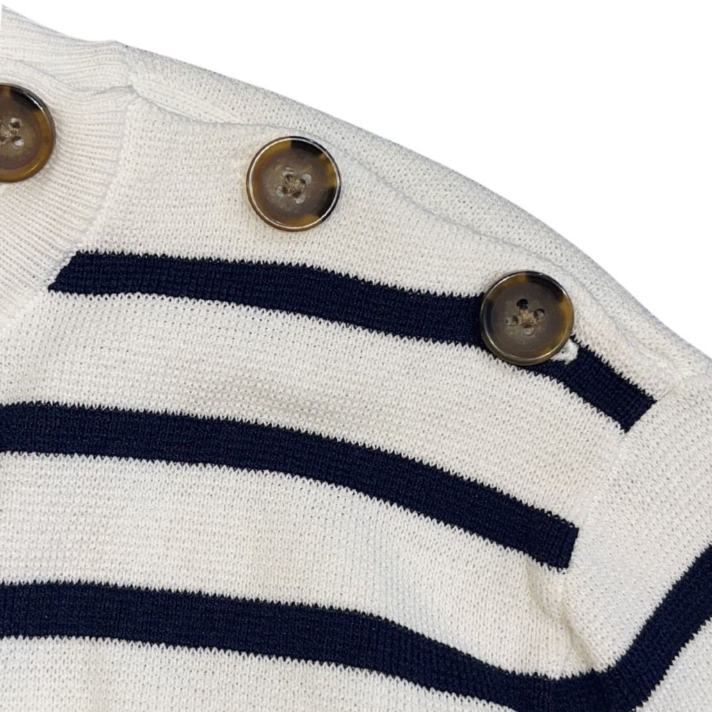 H&M Striped Crewneck Sweater Button Detail SZ Small Preppy Casual Chic Nautical