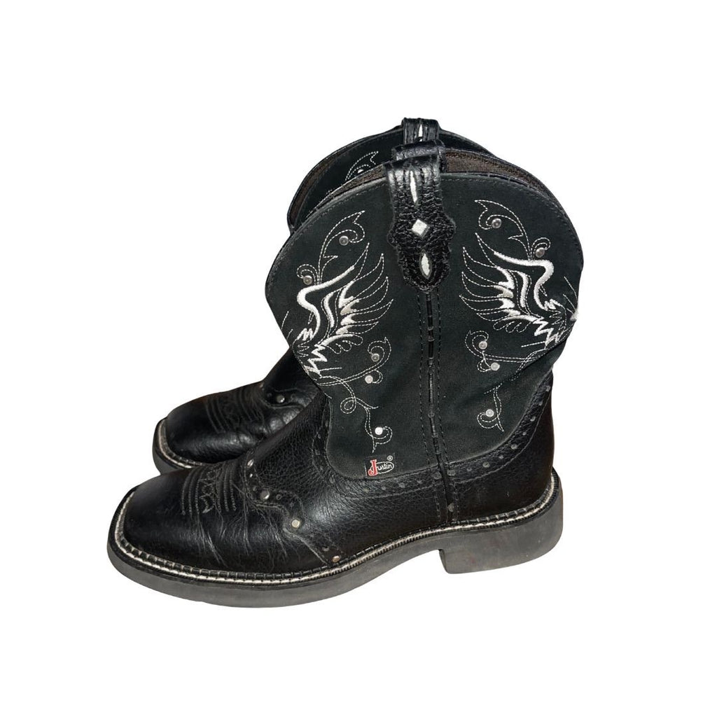 Justin Gypsy Western Cowgirl ANDRA 8" Cowgirl Black Leather Suede Boots Size 7