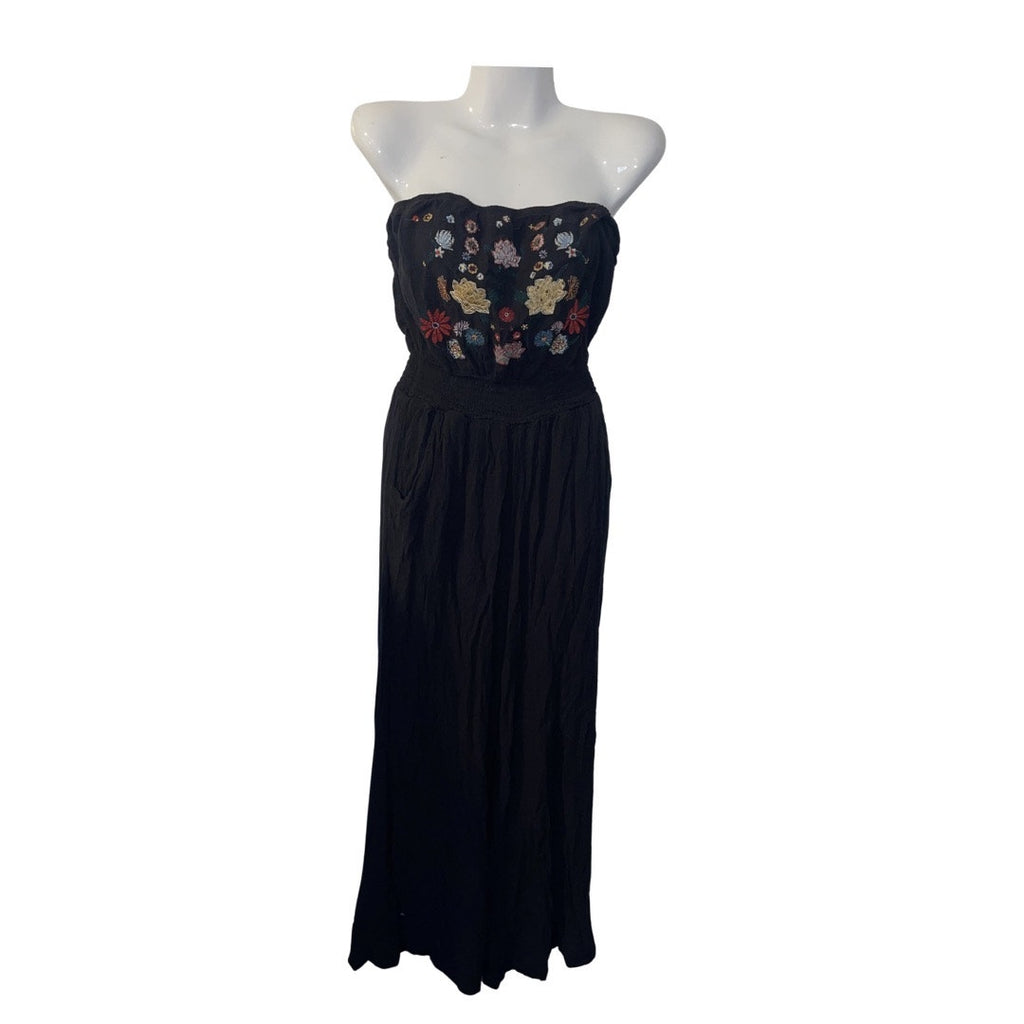 Xhilaration Strapless Jumpsuit Floral Embroidery Small Pockets Boho Chic Arsty
