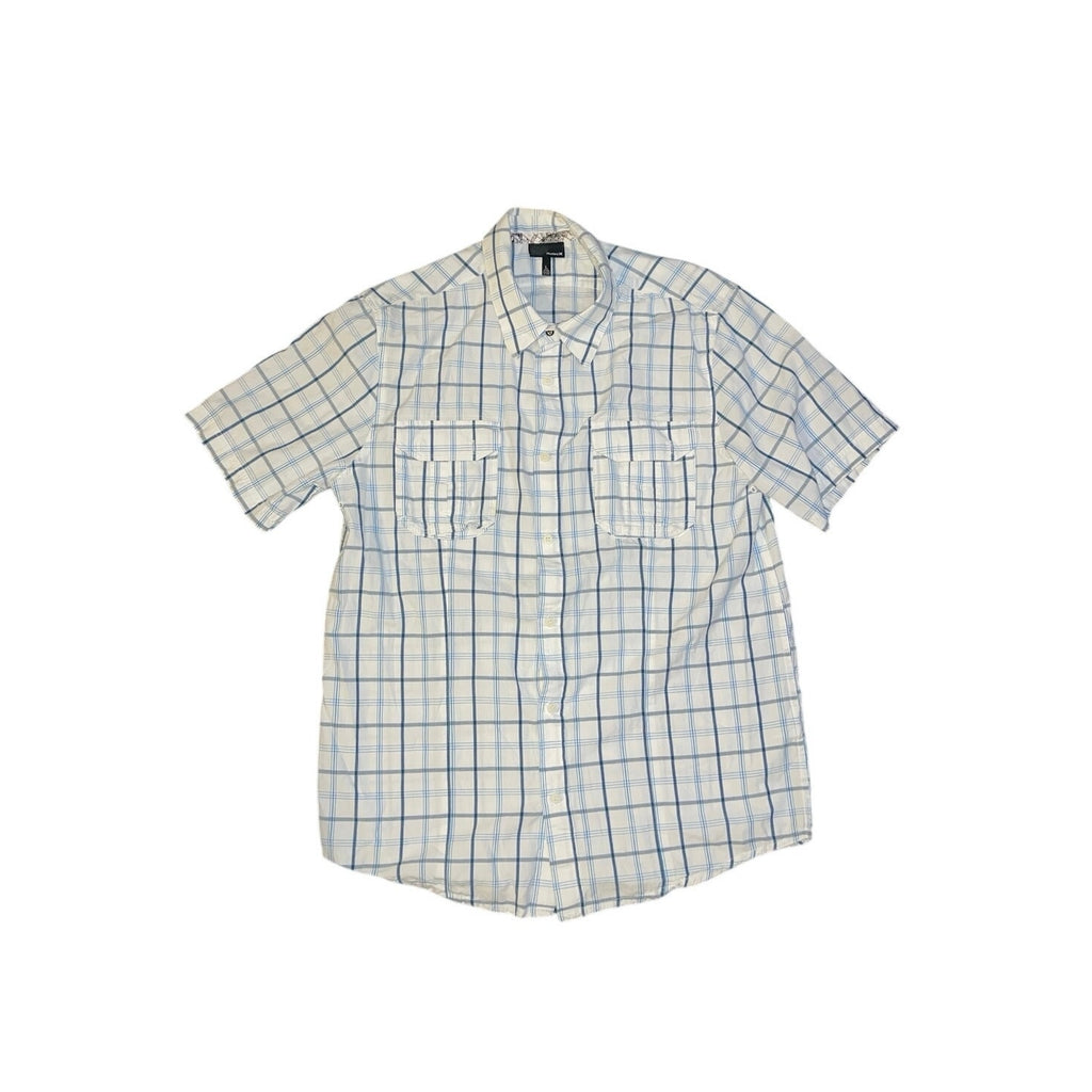 Hurley Men's White Blue Plaid Short Sleeve Pocket Shirt Size L