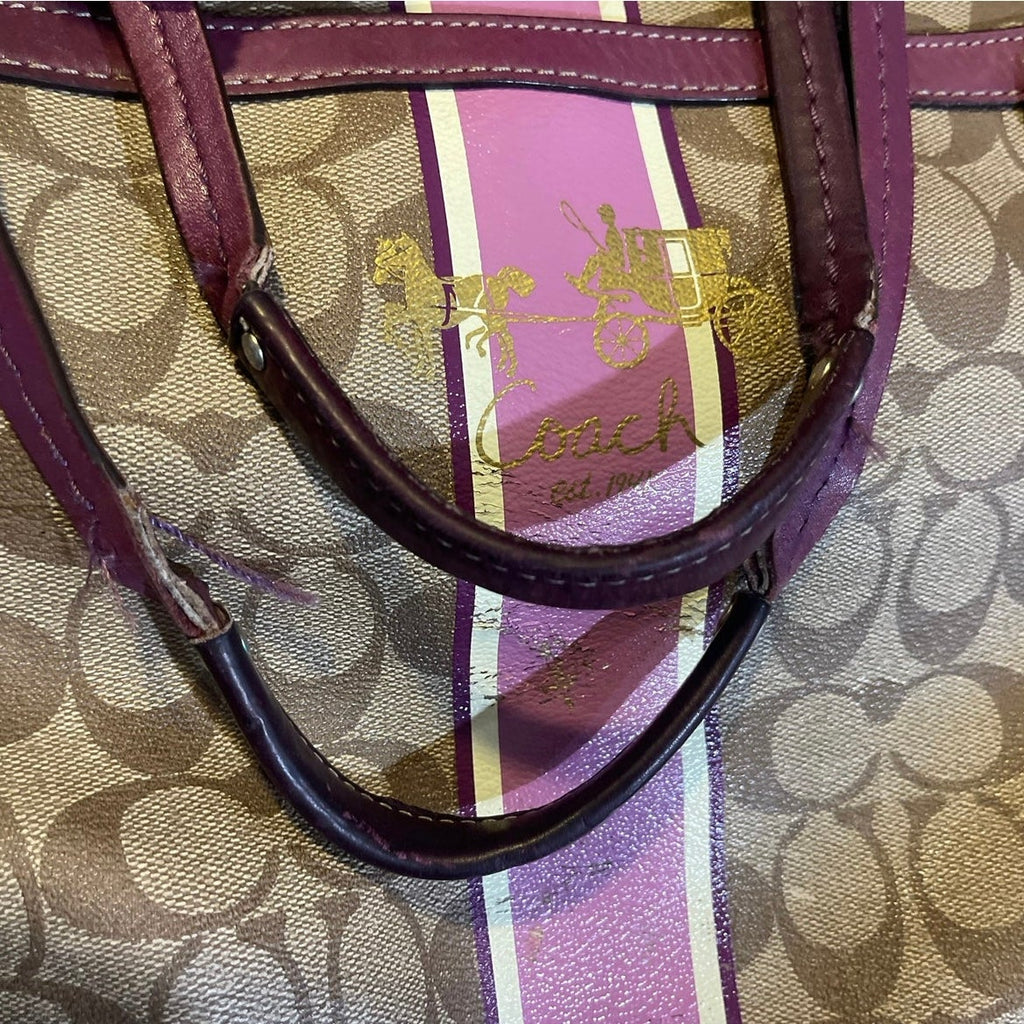 Vintage Coach Signature Coated Heritage Striped Tote Bag Berry #12358 Y2K