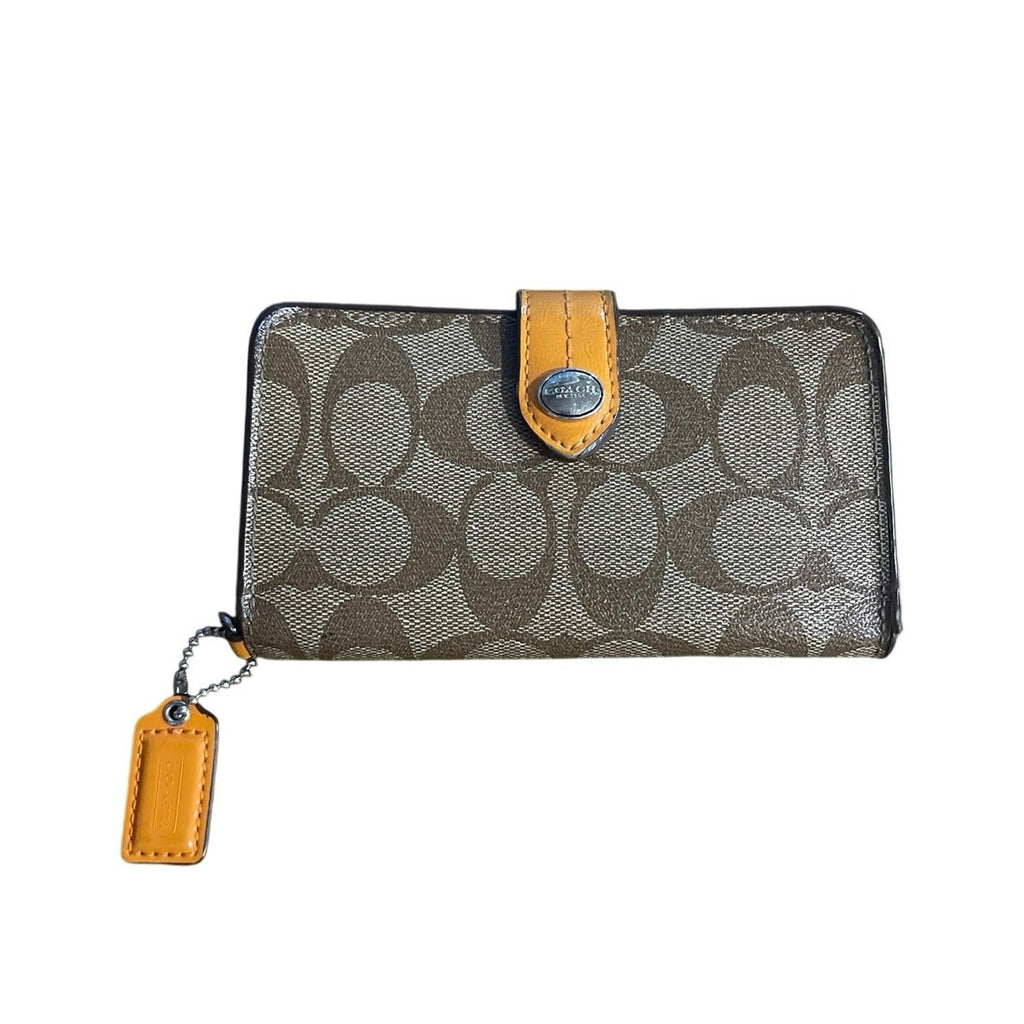 Coach Signature Canvas Wallet Tangerine Orange Brown Card Holder Y2K