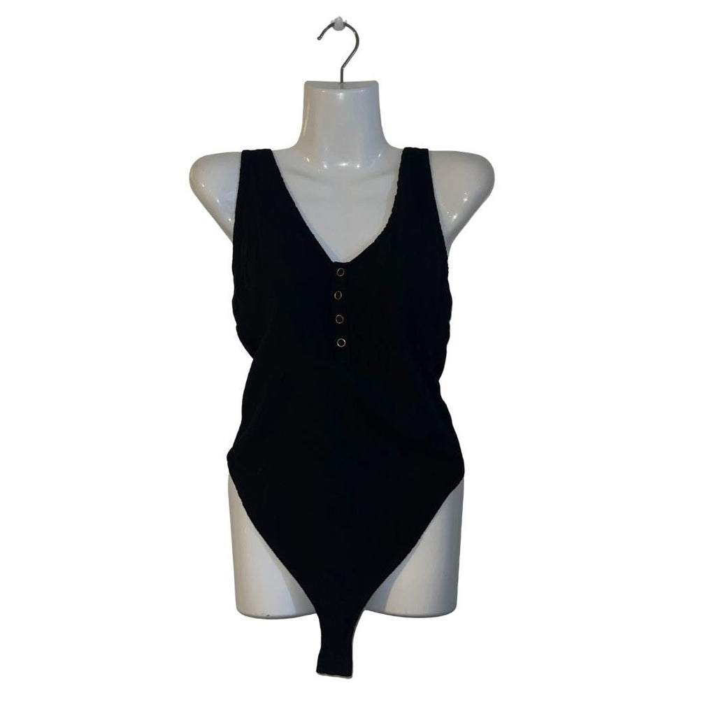 Intimately Free People Ribbed Stretched Larissa Snap Bodysuit Black Size Medium