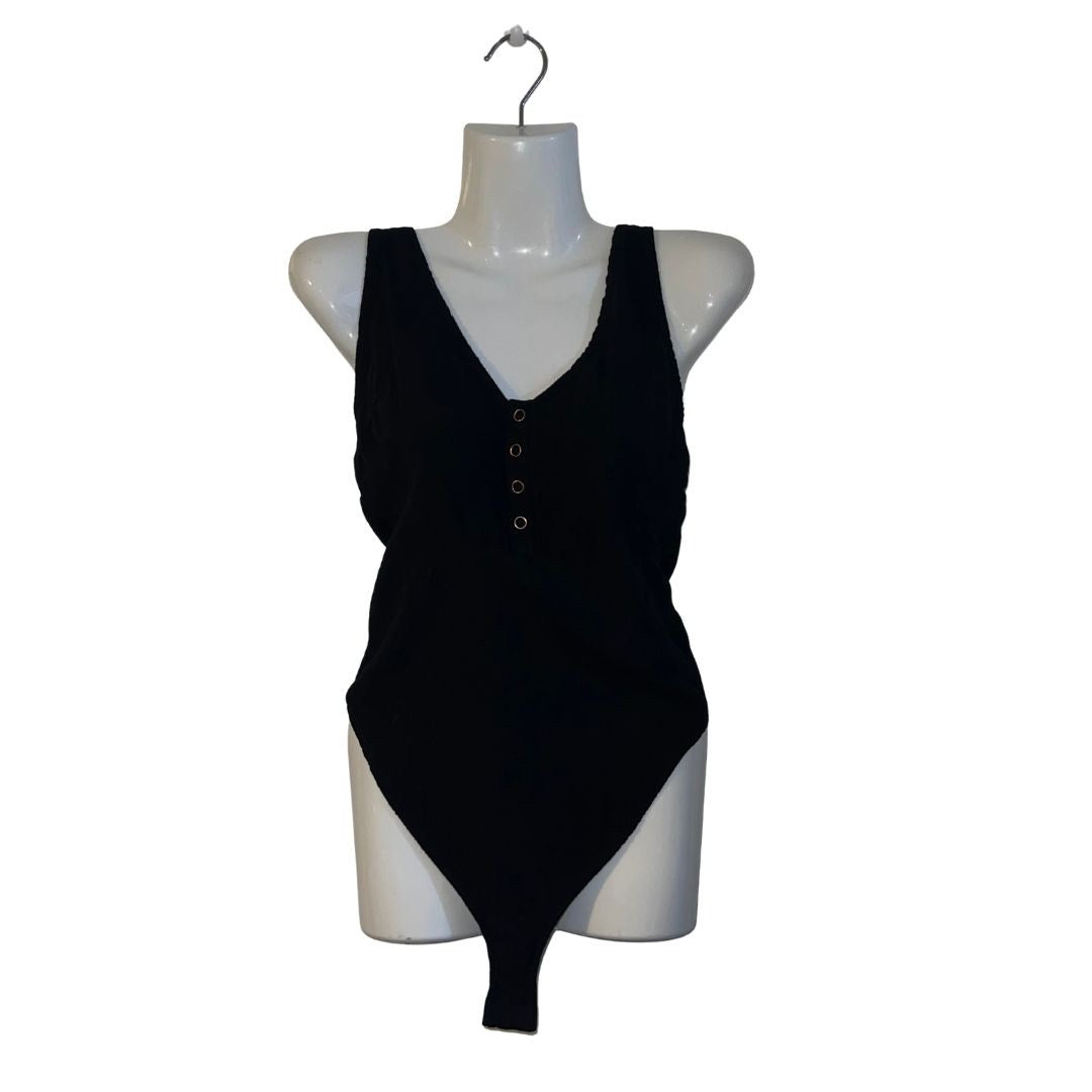 Intimately Free People Ribbed Stretched Larissa Snap Bodysuit Black Size Medium