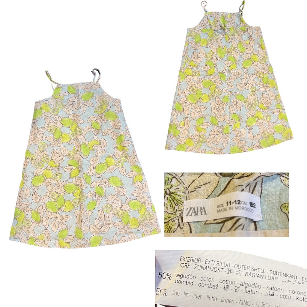 Zara Kids Sleeveless Sun Dress Citrus Floral Print Size 11-12 Kidscore Summer