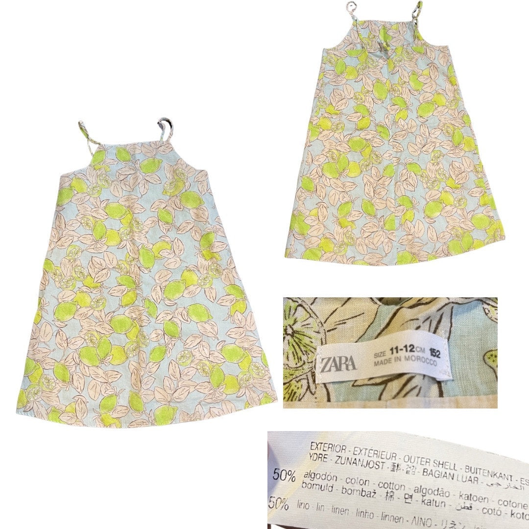 Zara Kids Sleeveless Sun Dress Citrus Floral Print Size 11-12 Kidscore Summer
