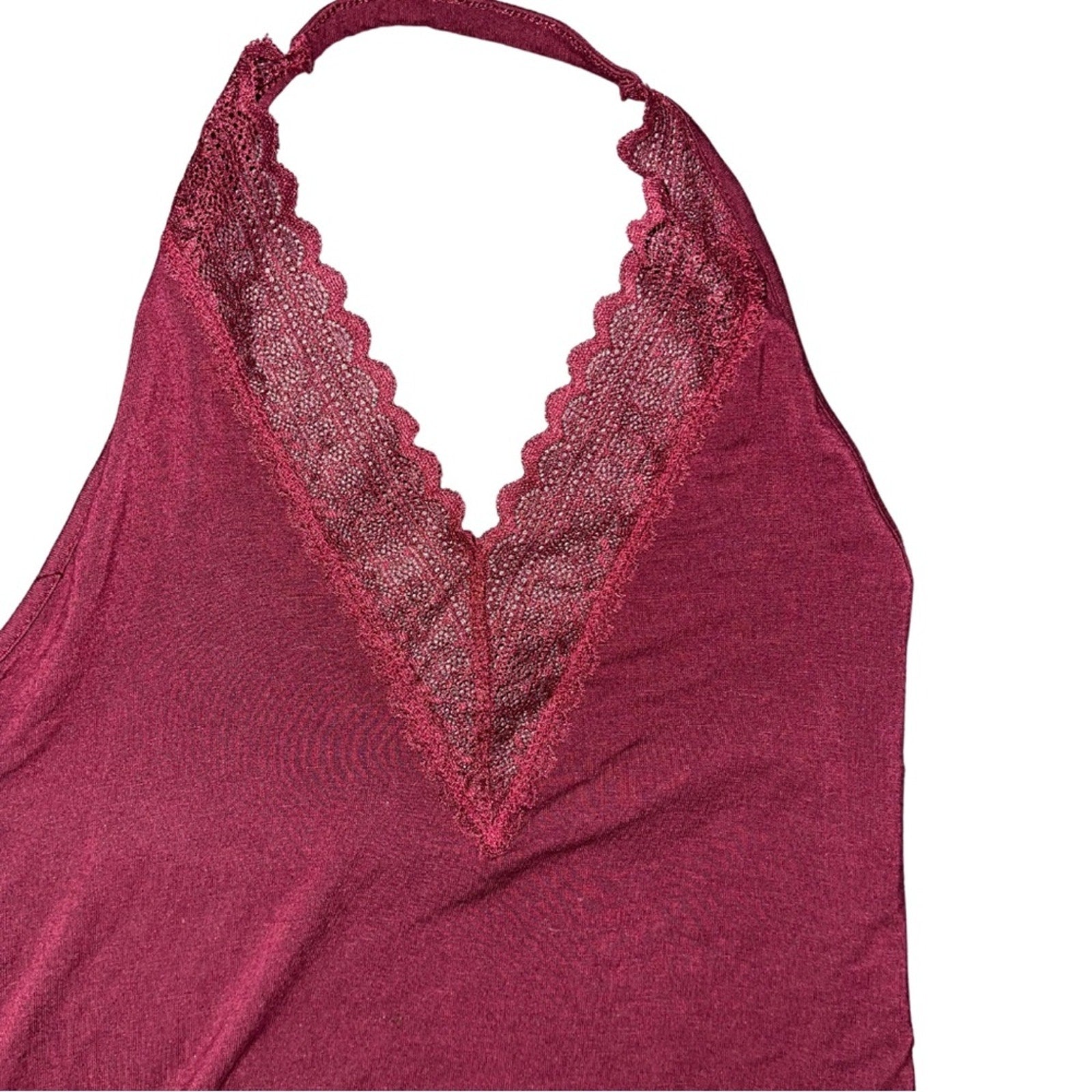 AEO American Eagle Outfitters Maroon V-Neck Lace Trim Halter bodysuit top Small