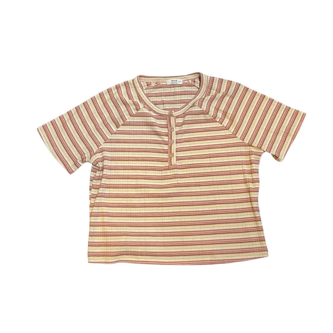 Ardene Striped Ribbed Button Henley Crop Top T-Shirt Size XL Short Sleeve Casual