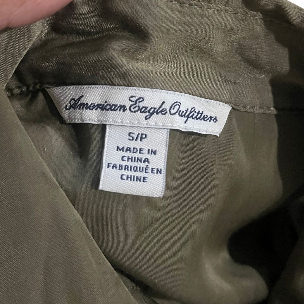 American Eagle Outfitters Green Sleeveless Belted Dress Button Down Small Preppy