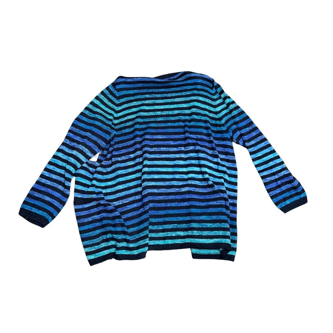 Jones New York Signature Women Plus Blue Striped Knit Open Cardigan Size 2X NWT