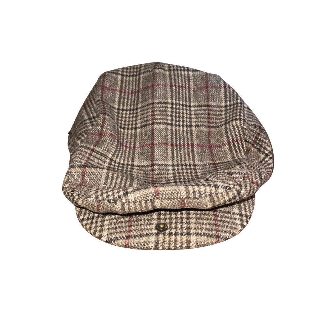 Brixton 20th Anniversary Hooligan Flat Cap Brown Plaid Snap Cap Size Medium NWT