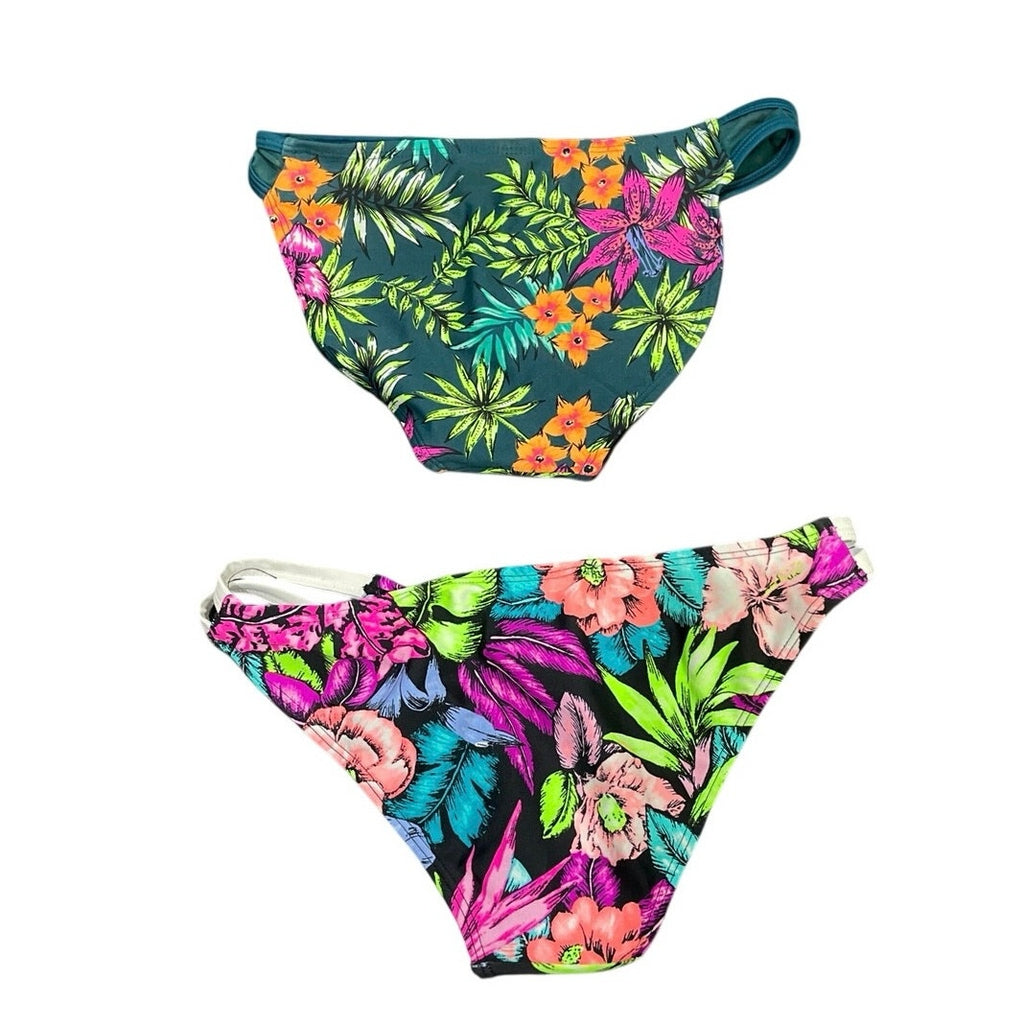 Xhilaration Two Bikini Bottoms SZ SX Floral Tropical Vacation Beach Swim NWT