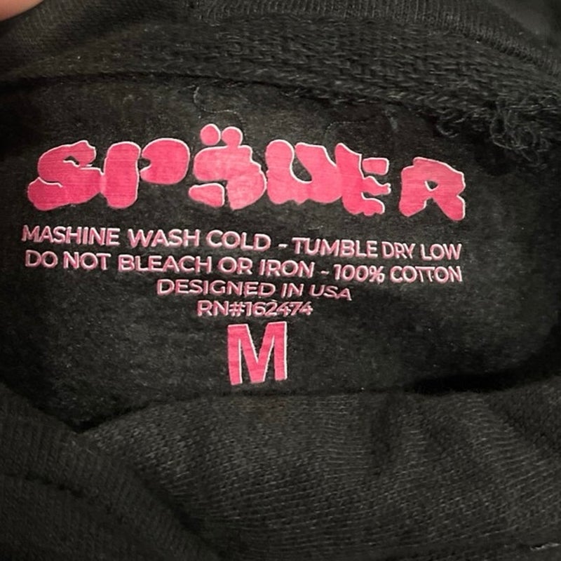 Black Sp5der Worldwide P*`nk! Pullover Hooded Sweater SZ M Activewear