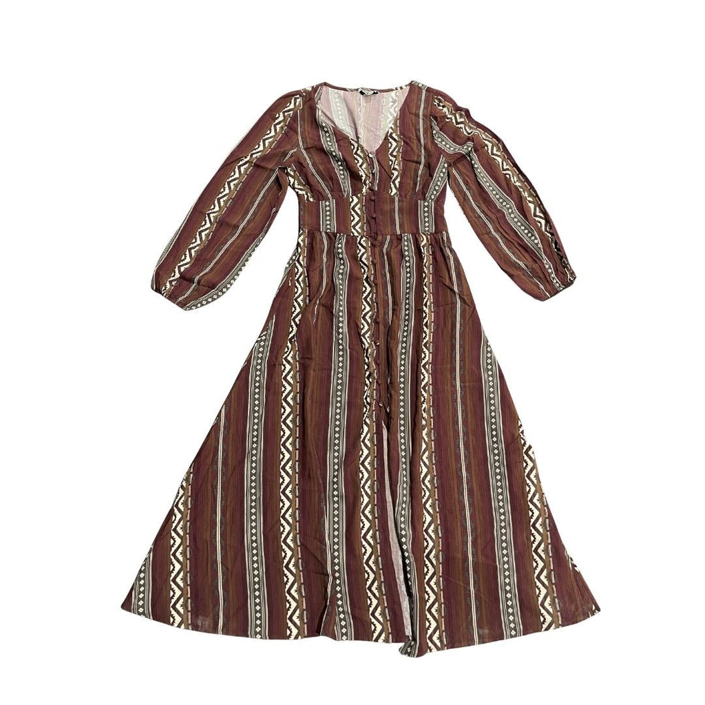 Wrangler Retro Southwestern Striped Long Sleeve Button Maxi Dress Medium Western