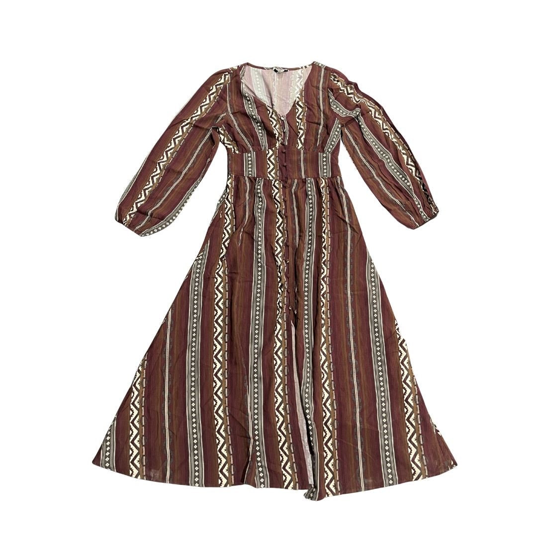 Wrangler Retro Southwestern Striped Long Sleeve Button Maxi Dress Medium Western