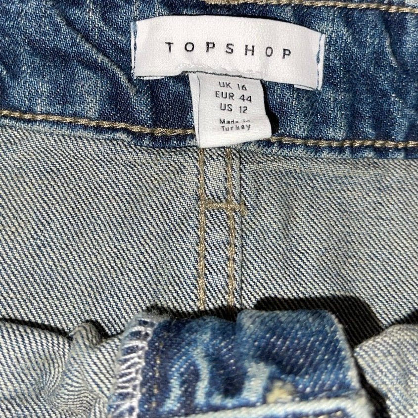 Topshop Denim Skirt Front Slit High Waisted Size 12