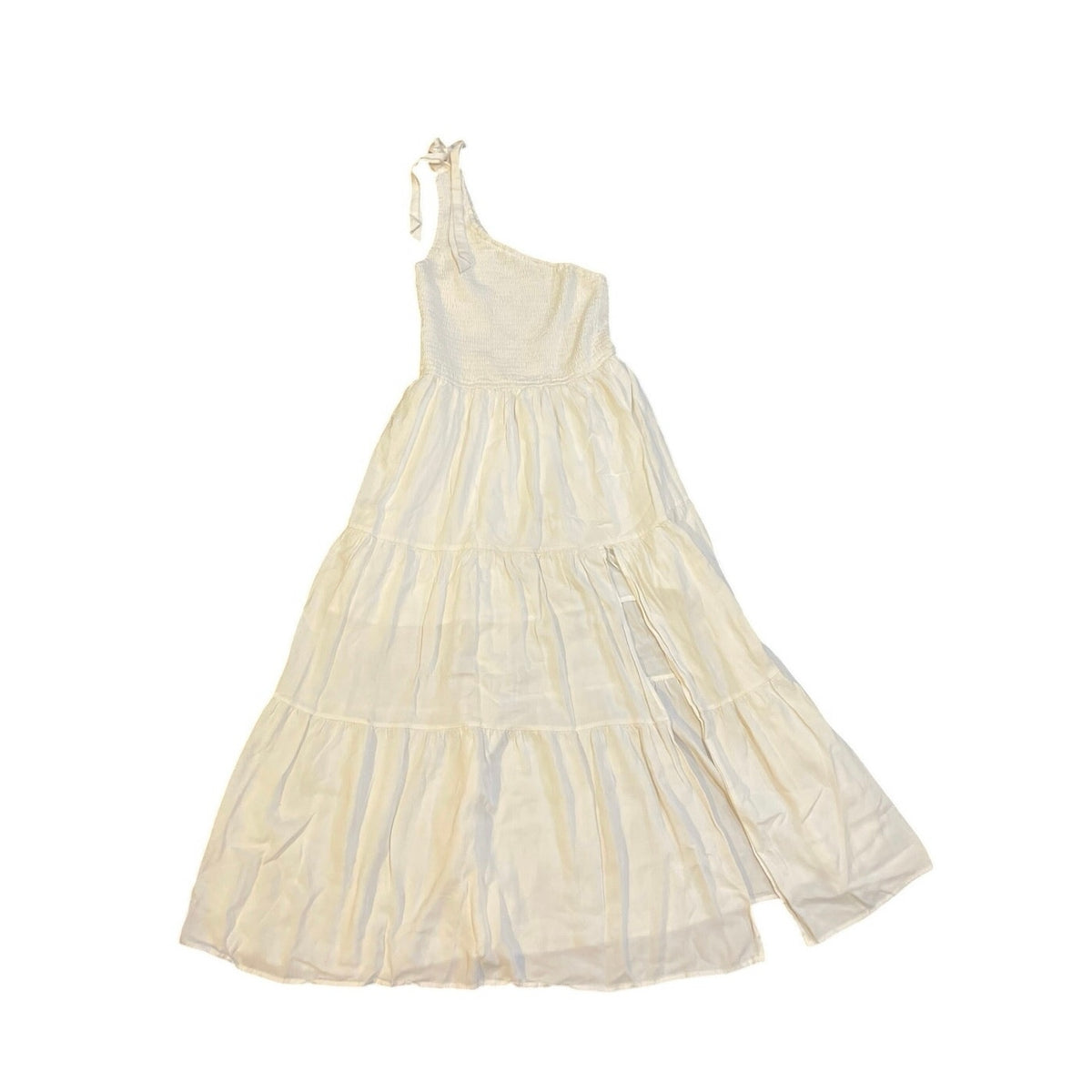 Merokeety One Shoulder Sleeveless Pleated Split Midi Smocked Tiered Dress SZ S