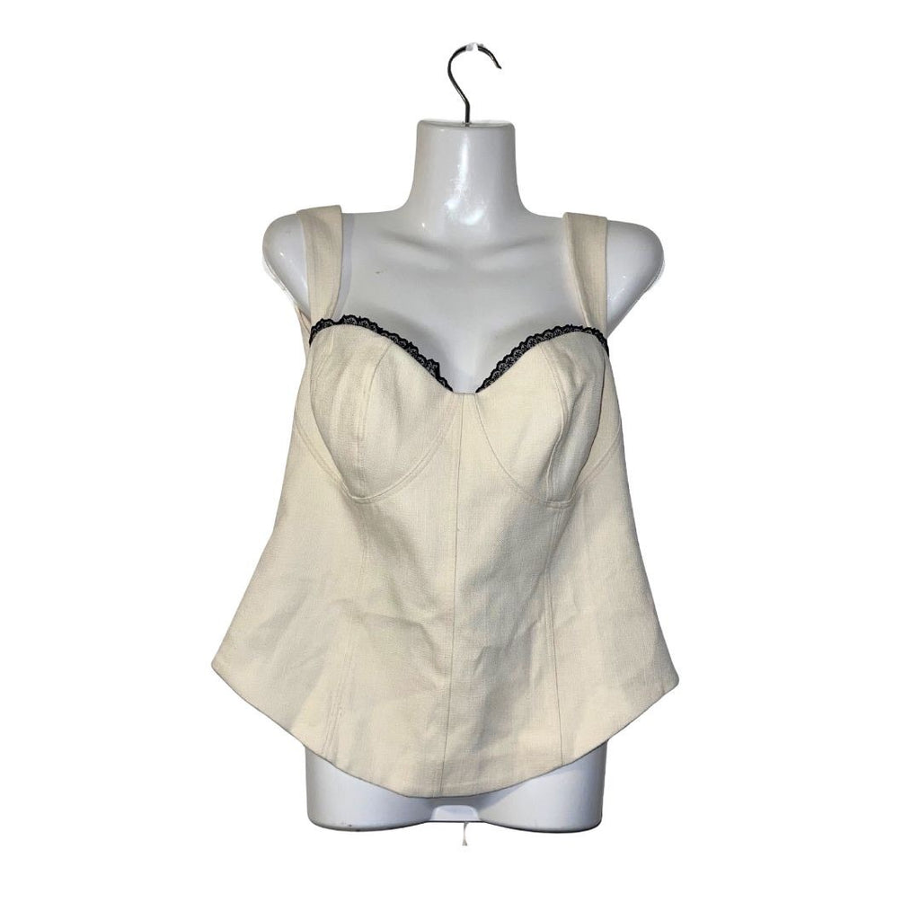 Reformation Alisa Sleeveless Sweetheart Lace Trim Blouse Large Corset Back NWT