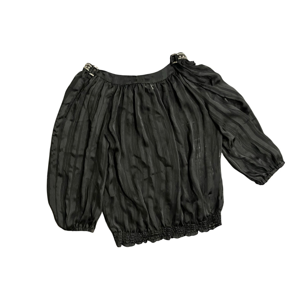 Cache Vintage sheer blouse 3/4 sleeves elastic cuff 90s tie studded neckline Y2K Size M