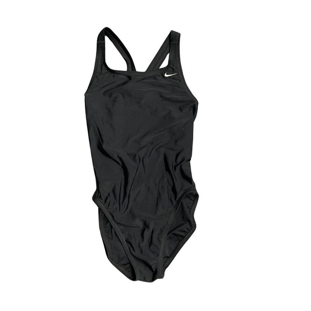 Nike Swoosh Logo Black One Piece Swimsuit Size 6 Athletic Fitness Swimming