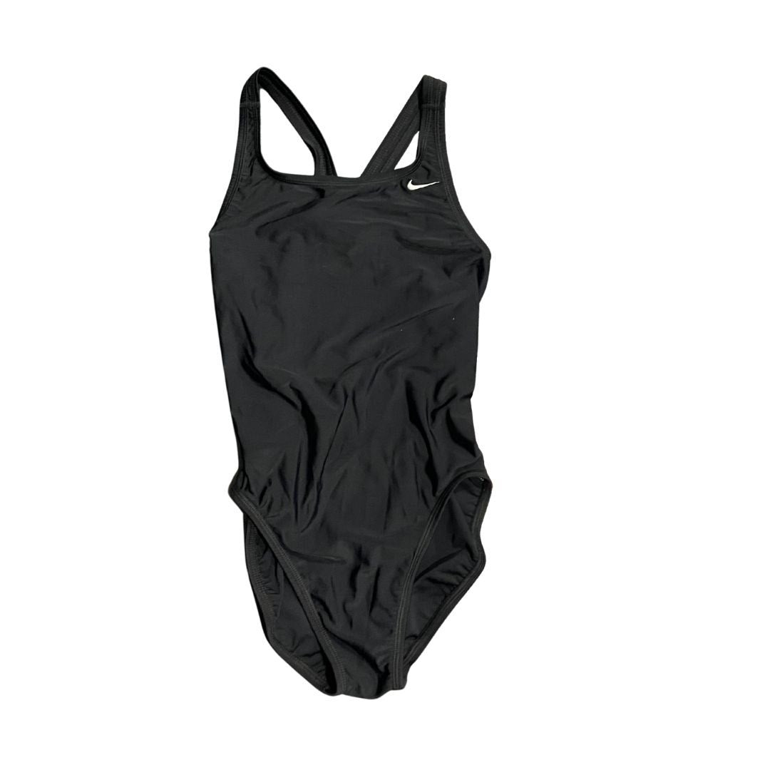 Nike Swoosh Logo Black One Piece Swimsuit Size 6 Athletic Fitness Swimming
