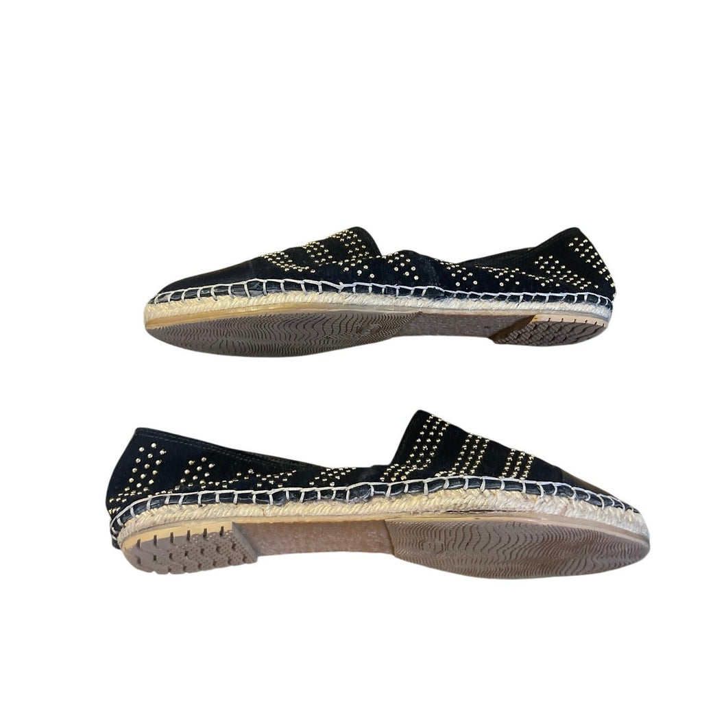 Loeffler Randall Mara Gold Studded Suede Espadrille Flats SZ 7.5 Edgy Boho