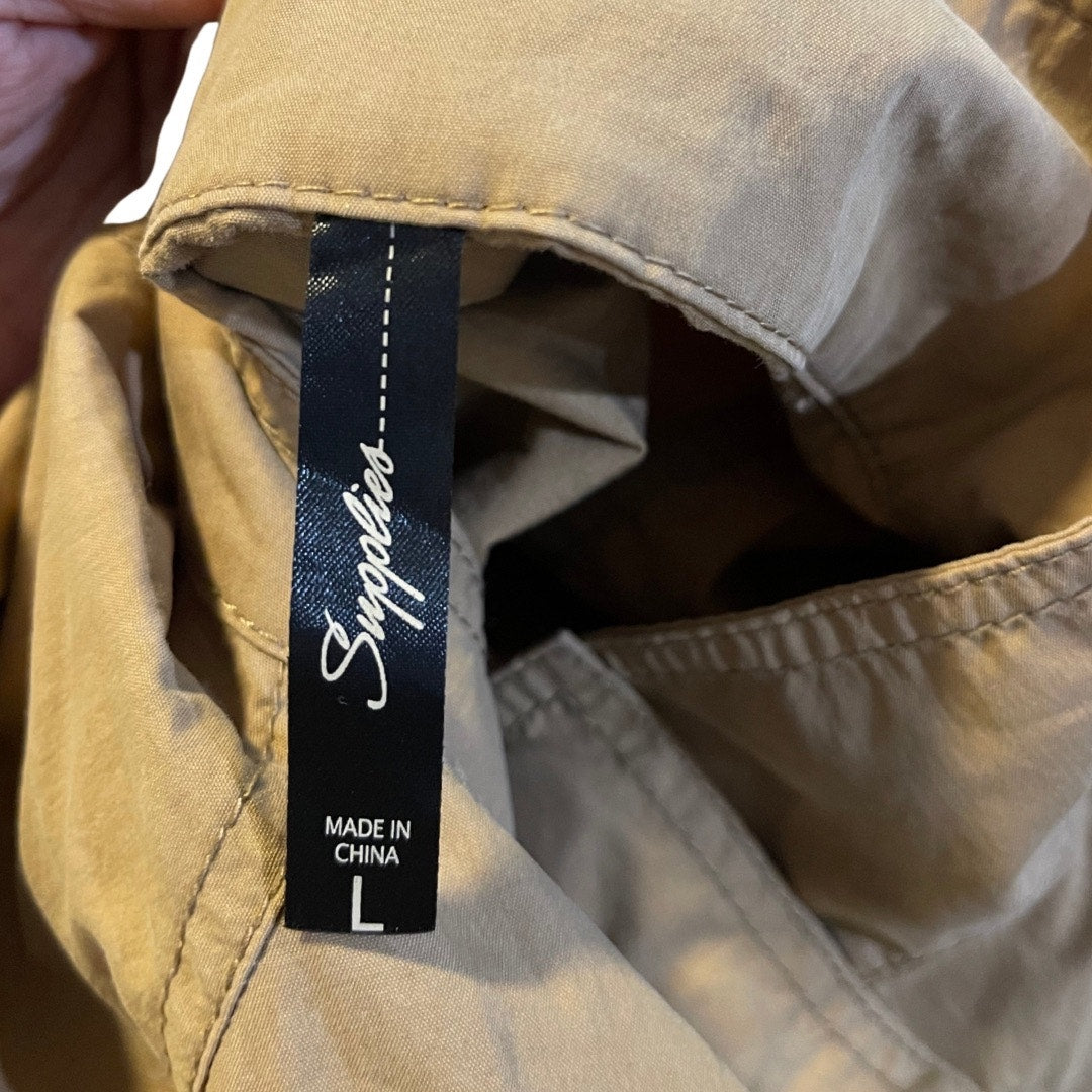 Supplies Utility Cotton Canvas Jacket Tan SZ Large Lightweight Stand Collar Y2K