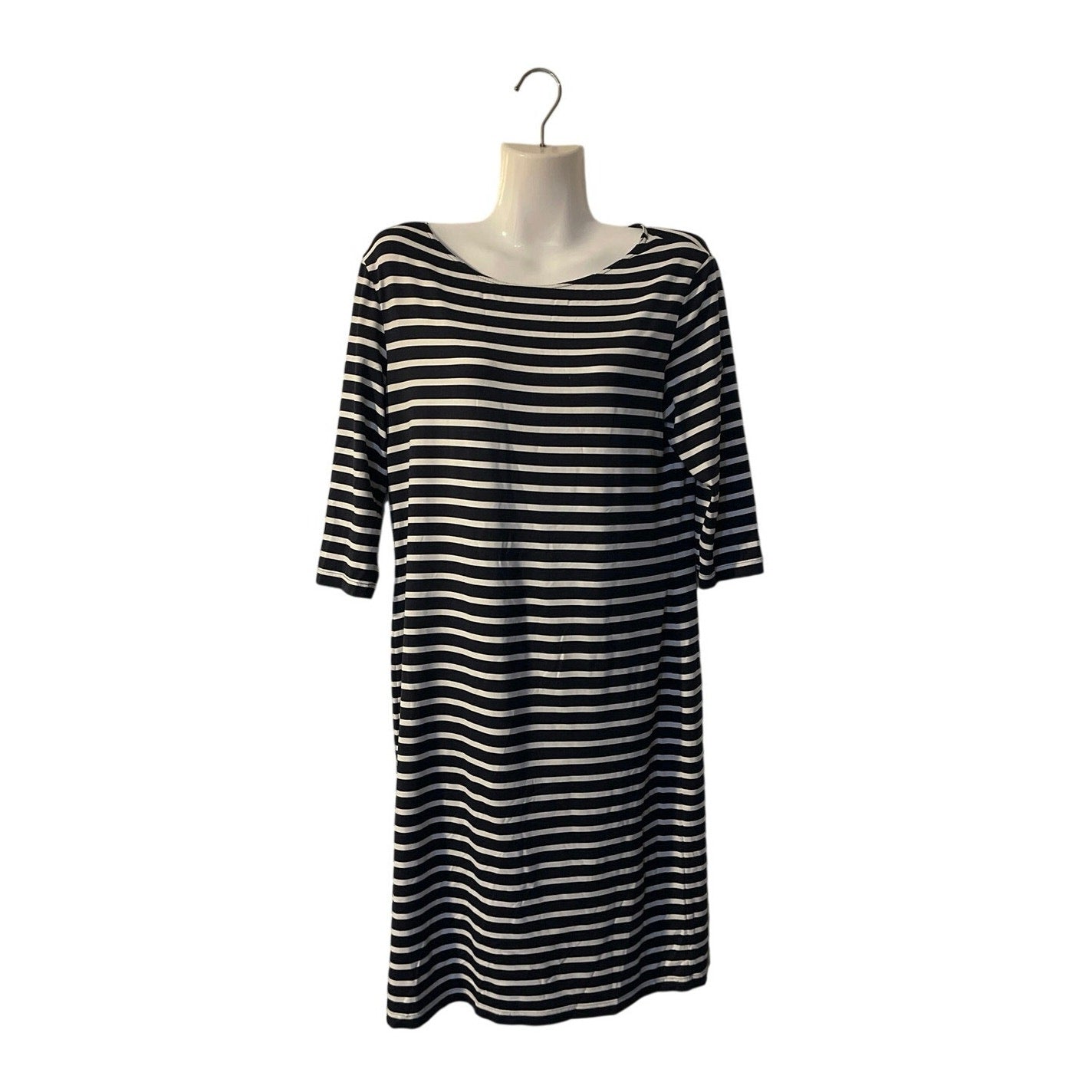Saint James Striped Jersey Knit Shift Long Sleeve Dress Nautical Coastal Boating