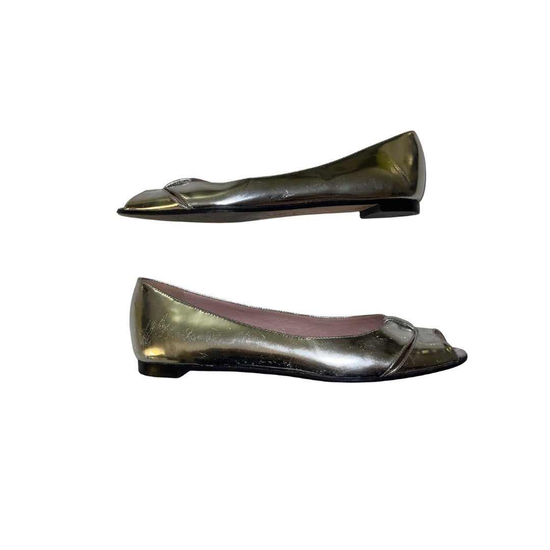 Isaac Mizrahi Silver Peep Toe Flats Patent Leather Size 7 Made in Italy Ballerina