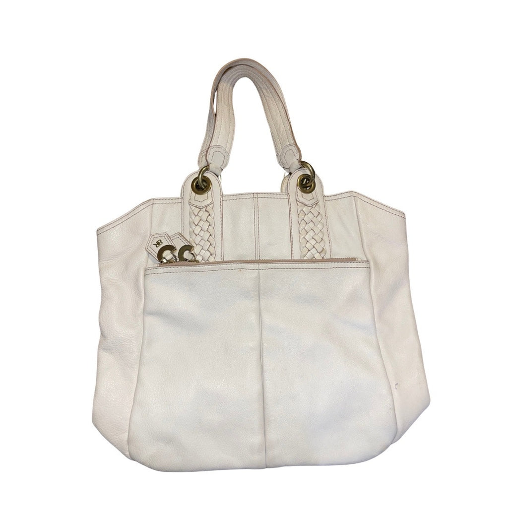 Banana Republic BR Logo Handbag Cow Leather Ivory Satchel Hobo Purse