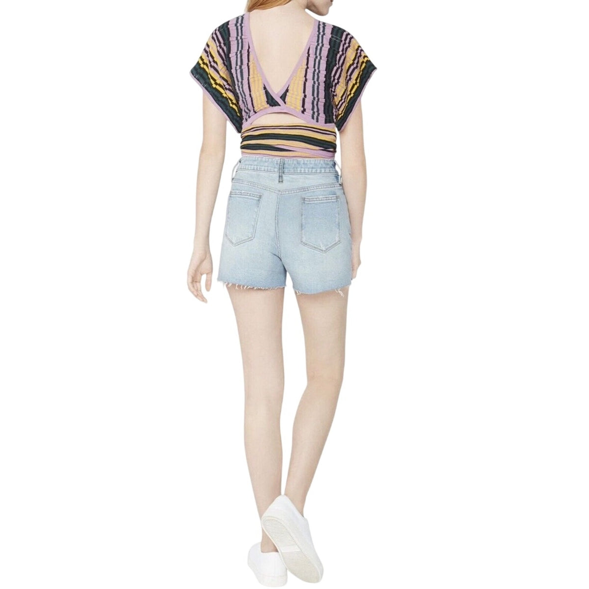 BCBGeneration Striped Crochet Knit Dolman Sleeves Top SZ M NWT Retro