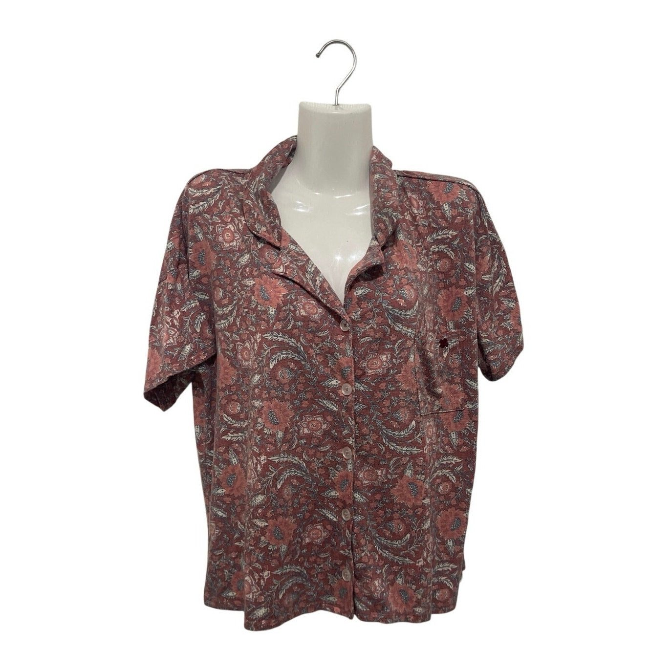 Lucky Brand Short Sleeve Floral Paisley Motif Relaxed Fit Camp Shirt M Botanical