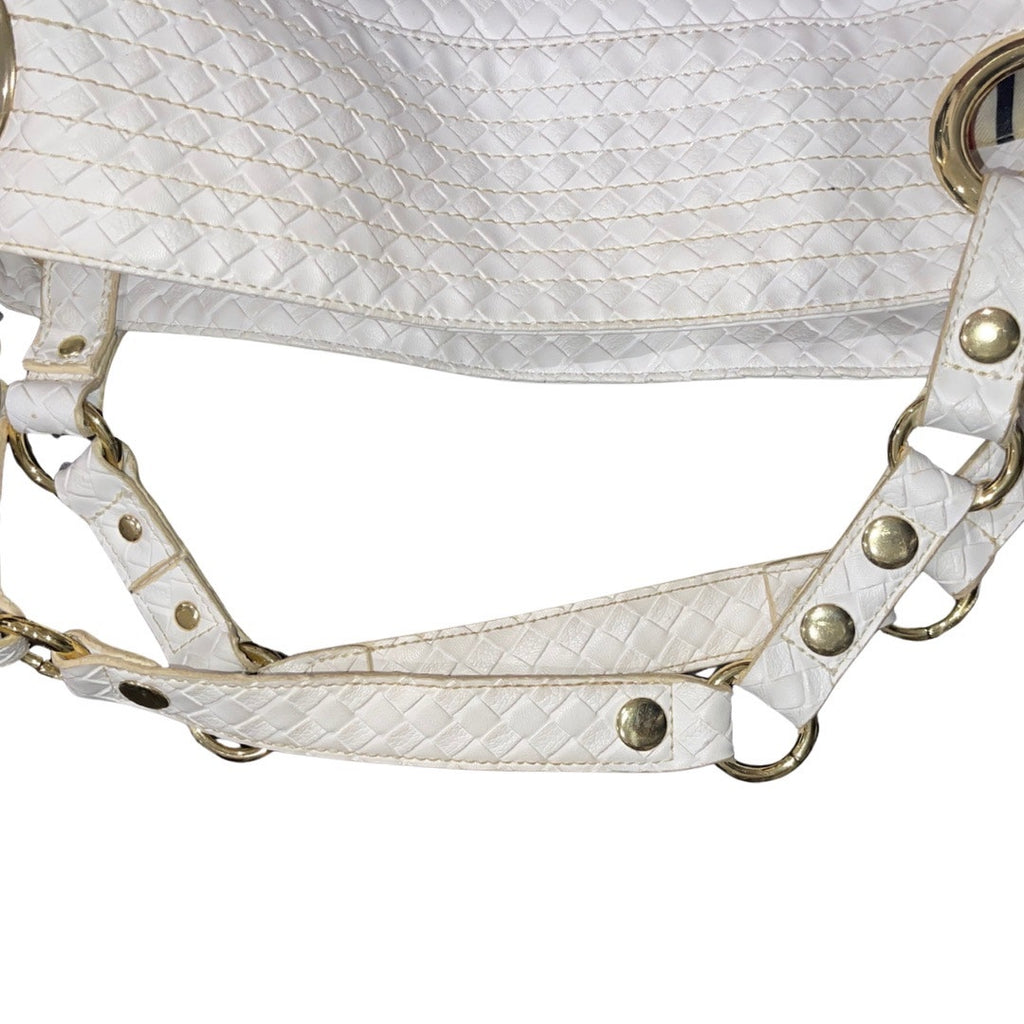 Steven by Steve Madden Woven White Shoulder Bag Faux Leather Tote Y2K Boho