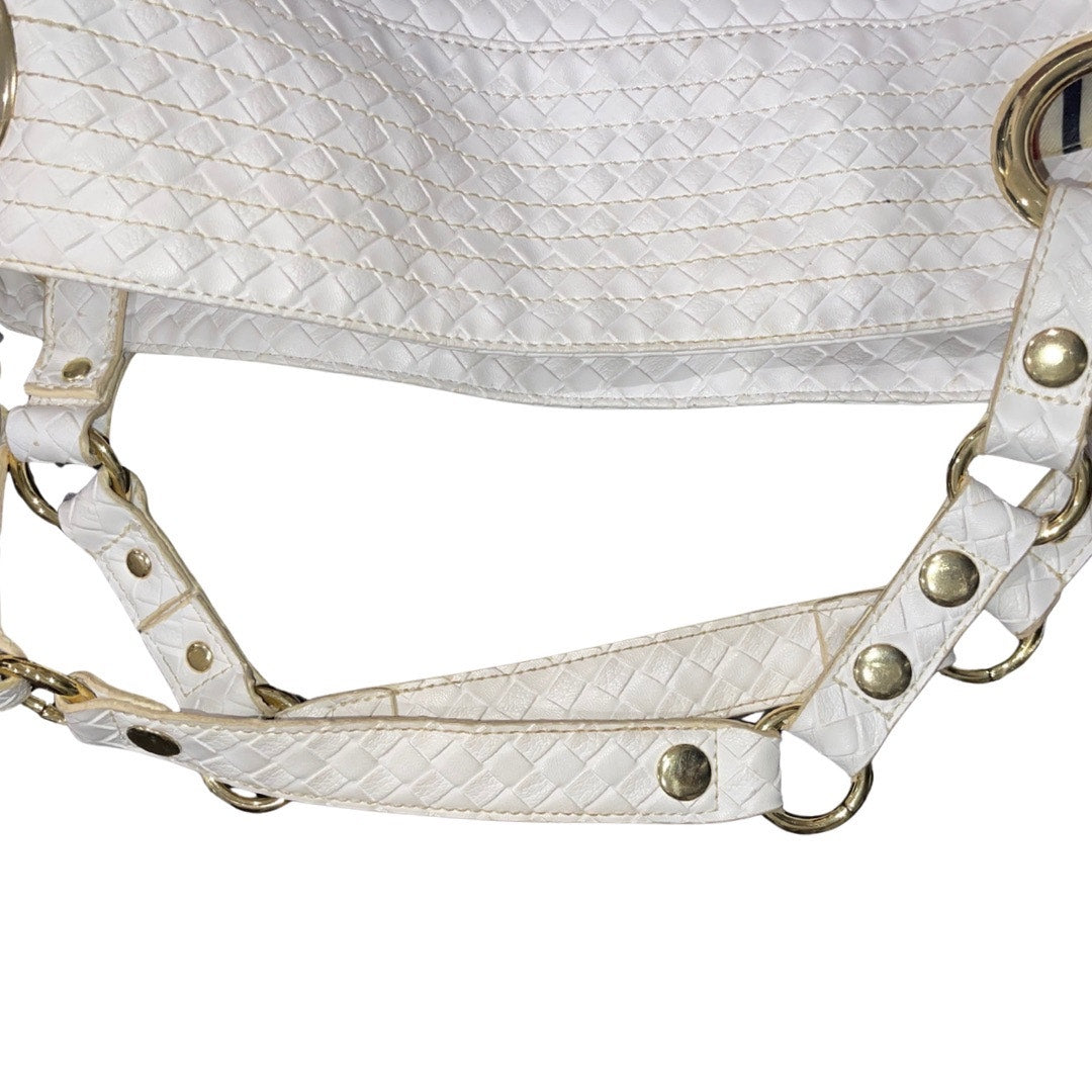Steven by Steve Madden Woven White Shoulder Bag Faux Leather Tote Y2K Boho