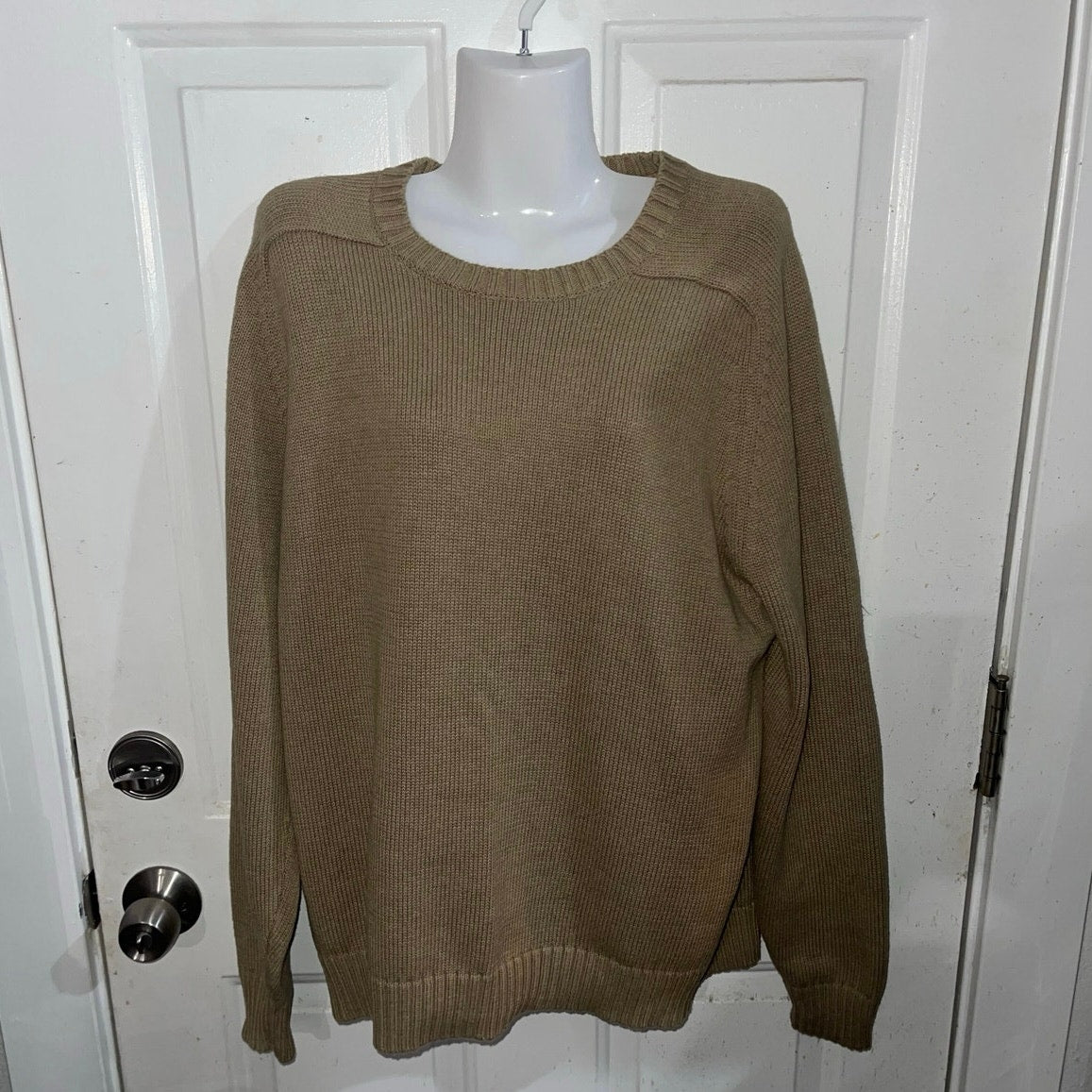 Land's End Classic Crewneck Cotton Knit Sweater Tan Beige Size Large