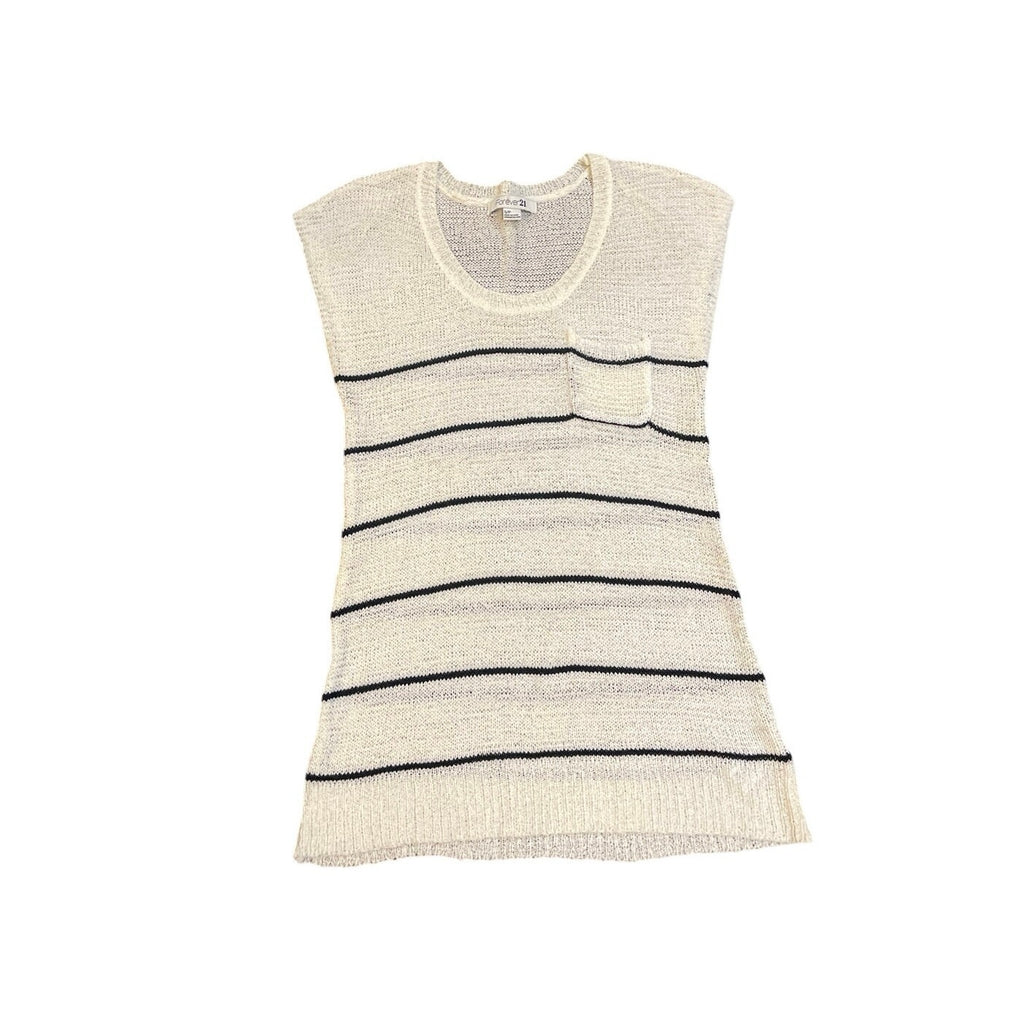 Forever 21 Striped Open Knit Sleeveless Sweater Vest SZ S Lightweight Academia