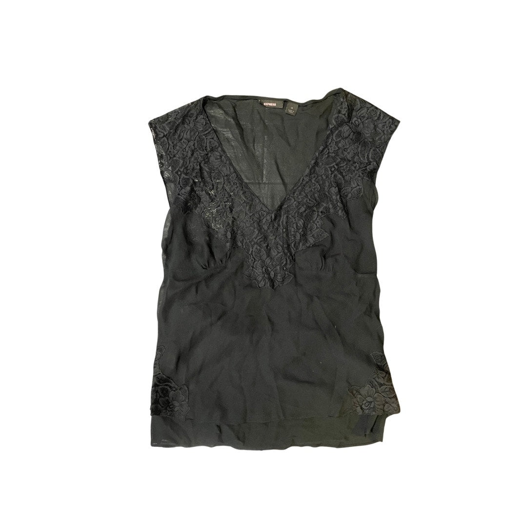 Express Vintage Women's Black Sleeveless Lace V-neck Blouse Top Size 10 Y2K 90s