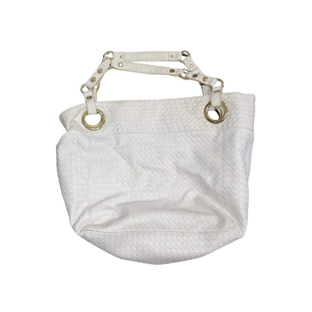 Steven by Steve Madden Woven White Shoulder Bag Faux Leather Tote Y2K Boho